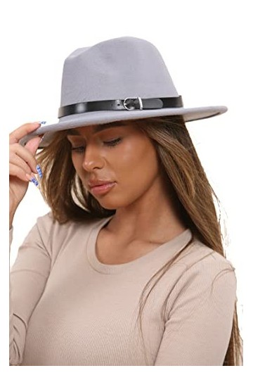 Soroor Chapeau Fedora et trilby pour femme, chapeau Fedora à large bord, chapeau rétro élégant, bande en cuir noir, casquette