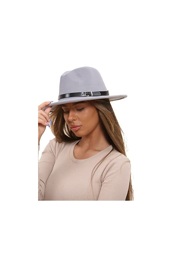 Soroor Chapeau Fedora et trilby pour femme, chapeau Fedora à large bord, chapeau rétro élégant, bande en cuir noir, casquette