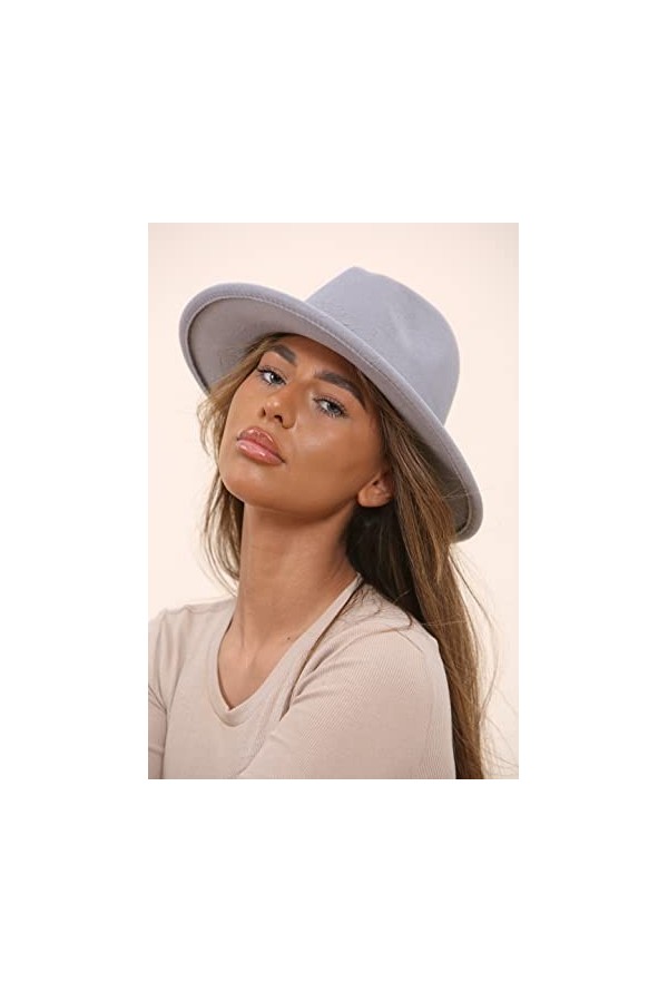 Soroor Chapeau Fedora et trilby pour femme, chapeau Fedora à large bord, chapeau rétro élégant, bande en cuir noir, casquette