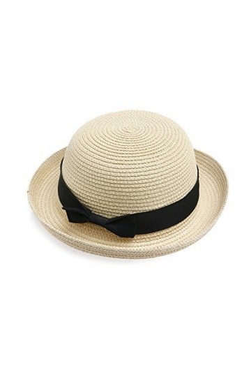 WINOMO Chapeau de Paille Femme Chapeau Melon Beige Noir 