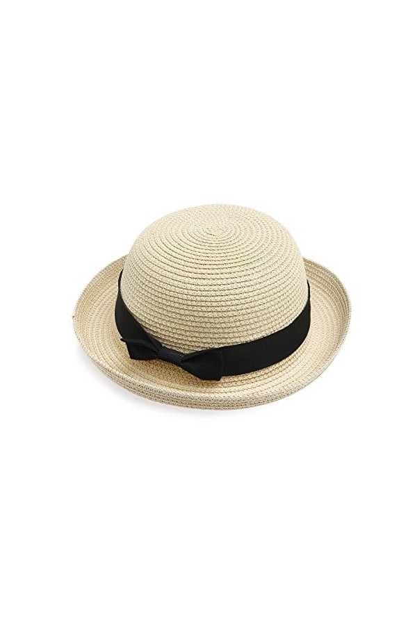 WINOMO Chapeau de Paille Femme Chapeau Melon Beige Noir 