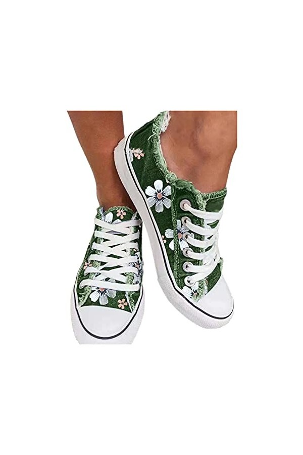 Suzanne Baskets en toile - Confortables - À lacets - Coupe basse - Vert - 36