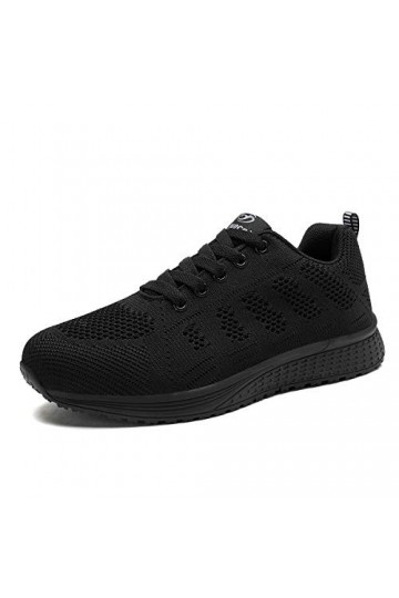 Lanivic Femmes Maille Baskets Dames Chaussures de Course Baskets de Sport athlétique Plates à Lacets décontractées Plat Noir 