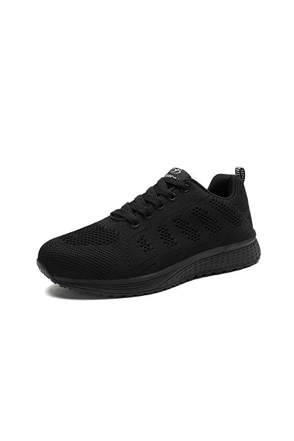 Lanivic Femmes Maille Baskets Dames Chaussures de Course Baskets de Sport athlétique Plates à Lacets décontractées Plat Noir 