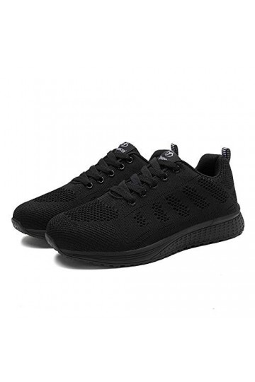 Lanivic Femmes Maille Baskets Dames Chaussures de Course Baskets de Sport athlétique Plates à Lacets décontractées Plat Noir 