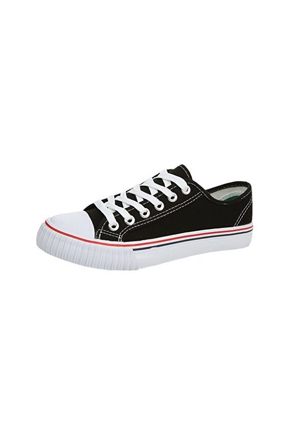 Evedaily Chaussures en Toile Femme - Sneakers Basses Femme - Basket Lacet Noir