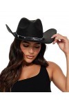 Eohak Chapeau de cowgirl clouté pour femme - Chapeau de cowboy western à large bord - Chapeau fedoras écrasable avec boucle d