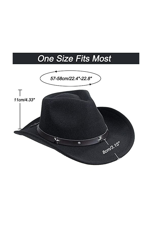 Eohak Chapeau de cowgirl clouté pour femme - Chapeau de cowboy western à large bord - Chapeau fedoras écrasable avec boucle d