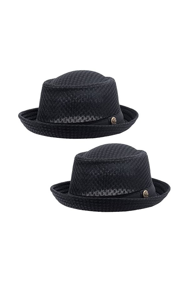 Chapeau plat en maille pour femme - Pour lété des années 1920 - Fedora Dad Bowler, 2 pcs Black, L