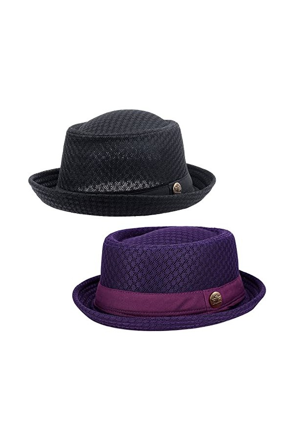 Chapeau plat en maille pour femme - Pour lété des années 1920 - Fedora Dad Bowler, 2 pcs Black, L