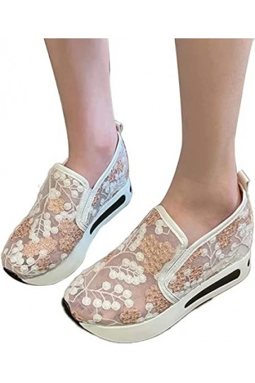 Baskets en maille transparente respirante avec broderie florale, chaussures décontractées en maille de dentelle de printemps 
