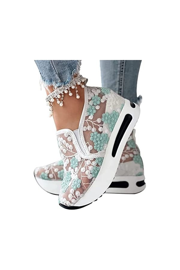 Baskets en maille transparente respirante avec broderie florale, chaussures décontractées en maille de dentelle de printemps 