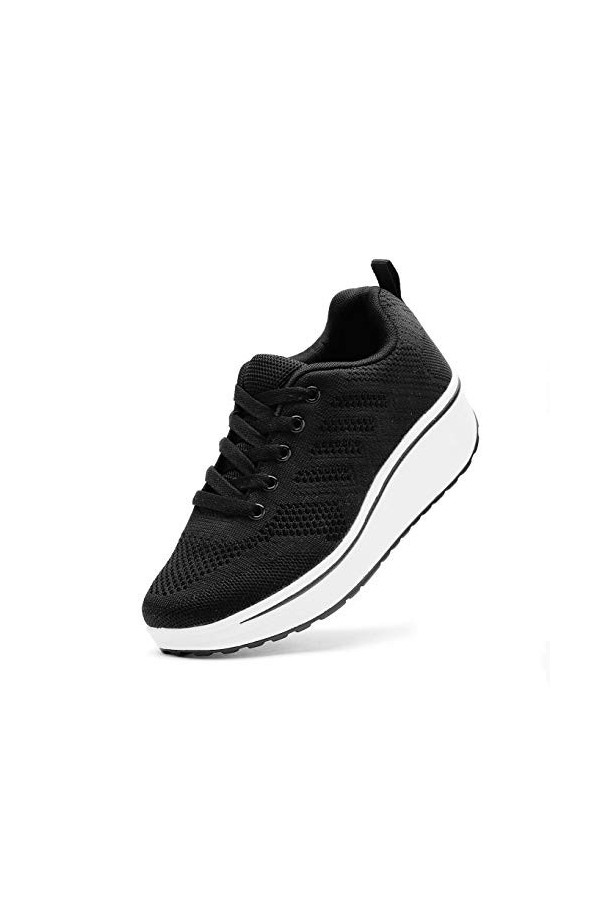 WUIWUIYU Femmes Baskets Compensées Chaussures de Sport à Lacets Sneakers -Gris 41