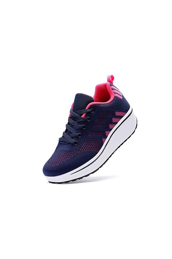 WUIWUIYU Femmes Baskets Compensées Chaussures de Sport à Lacets Sneakers -Gris 41