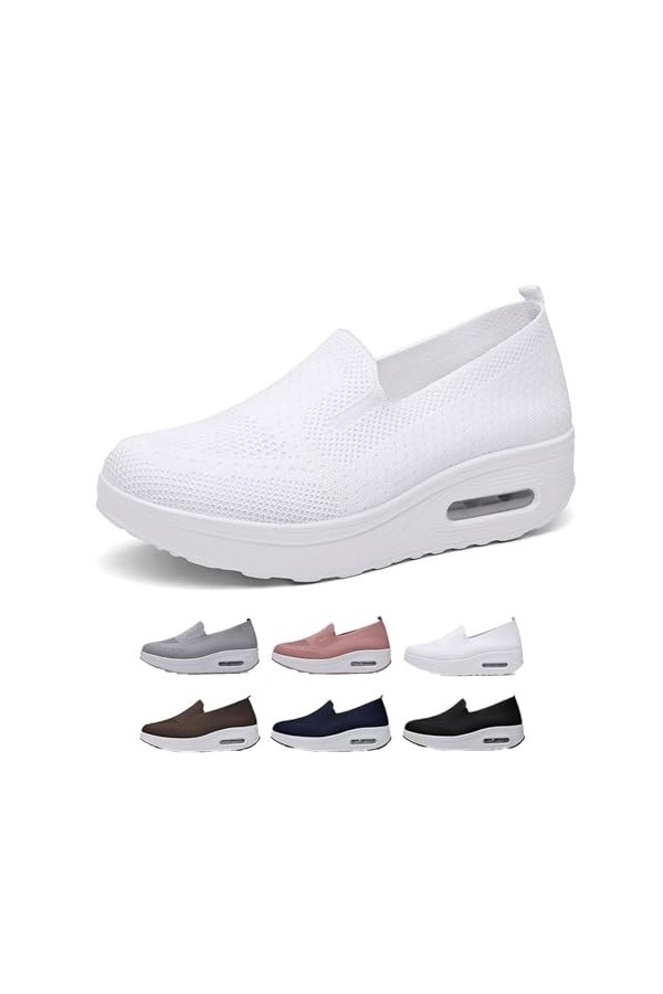 Baskets Orthopédiques pour Femmes, Chaussures à Coussin dair à Semelle épaisse, Baskets à La Mode pour Femmes Blanc, Adulte