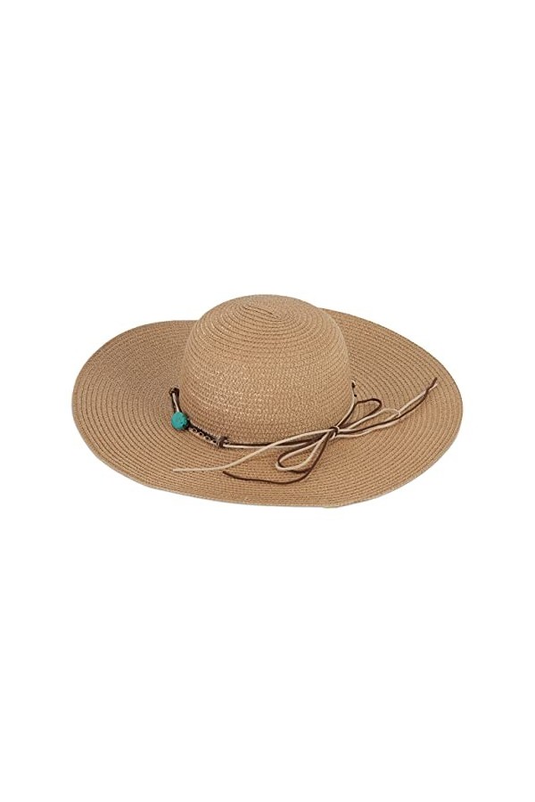 Relaxdays Chapeau de Paille, élégant pour Femmes, été, Plage & Festival, chaîne et Pierres décoratives, Marron