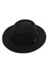 Chapeau Fedora en feutre à large bord avec ceinture à boucle pour homme et femme, Noir , M