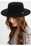 Chapeau Fedora en feutre à large bord avec ceinture à boucle pour homme et femme, Noir , M