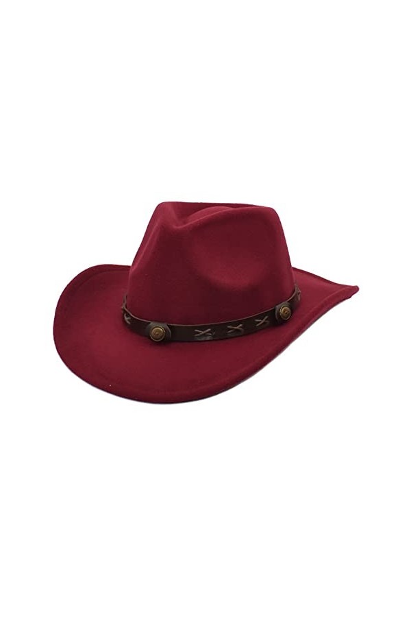 Faringoto Chapeau de cowboy chapeau de cowgirl chapeau feutre Fedoras chapeaux pour femmes, bordeaux, Taille unique