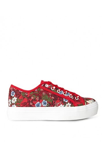 Joe Browns Femme Baskets à Lacets à Plateforme Florale, Rouge/Multicolore, 35.5 EU