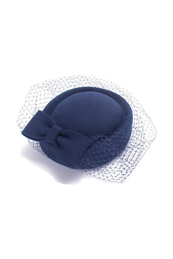 Lawliet Chapeau bibi style années 1920 en feutre de laine pour femme - Style vintage - A606, bleu marine, taille unique