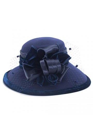 Lawliet A509 Chapeau déglise en velours et feutre de laine pour femme Bleu marine
