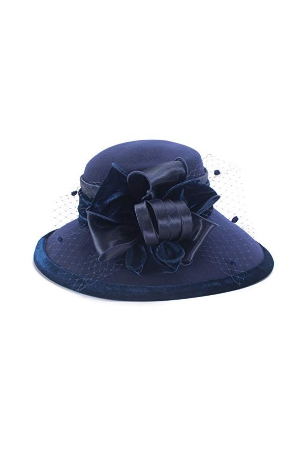 Lawliet A509 Chapeau déglise en velours et feutre de laine pour femme Bleu marine