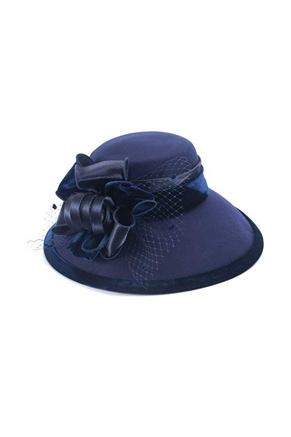 Lawliet A509 Chapeau déglise en velours et feutre de laine pour femme Bleu marine