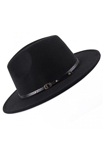 VASANA Chapeau Fedora classique unisexe réglable à large bord plat avec boucle de ceinture pour homme et femme noir , Noir ,
