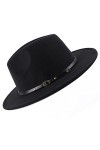 VASANA Chapeau Fedora classique unisexe réglable à large bord plat avec boucle de ceinture pour homme et femme noir , Noir ,