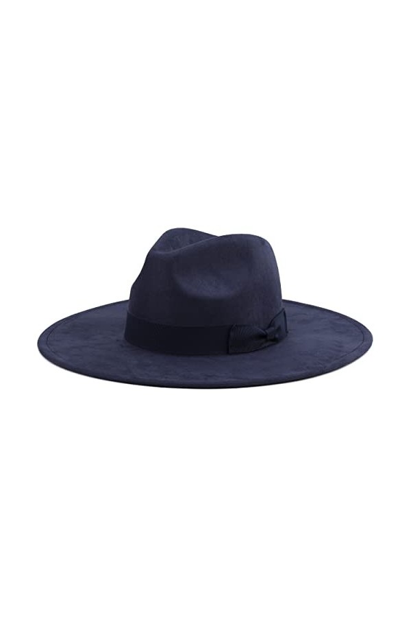 Pro Celia Chapeau Fedora à large bord pour femme - Grand chapeau de rancher panama en feutre, bleu marine, taille unique