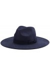 Pro Celia Chapeau Fedora à large bord pour femme - Grand chapeau de rancher panama en feutre, bleu marine, taille unique