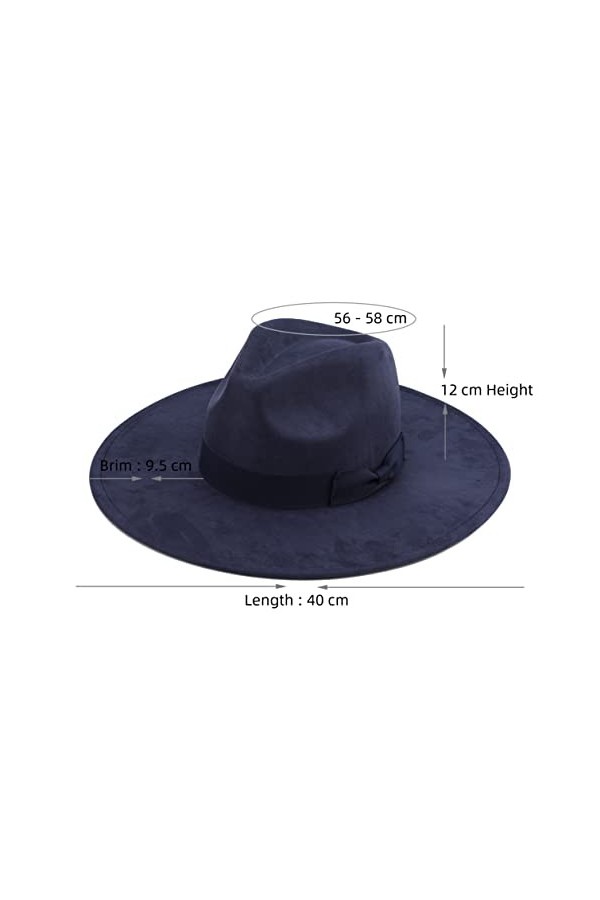 Pro Celia Chapeau Fedora à large bord pour femme - Grand chapeau de rancher panama en feutre, bleu marine, taille unique