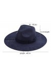 Pro Celia Chapeau Fedora à large bord pour femme - Grand chapeau de rancher panama en feutre, bleu marine, taille unique