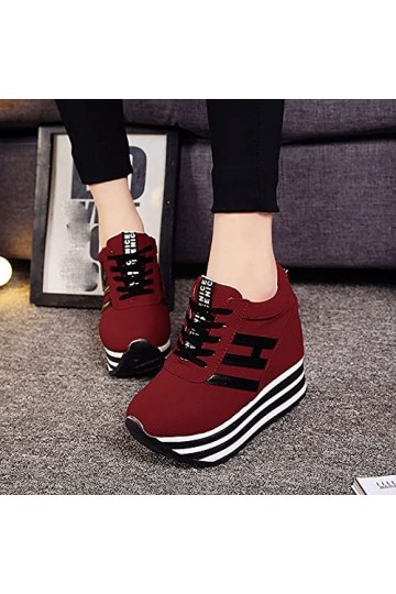 IQYU Sketches Chaussures Femme Légères Décontractées Dentelle Haut Haut Haut pour Femmes Toile de Sport avec Bas épais Chauss