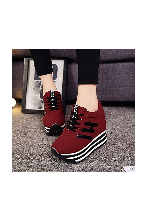 IQYU Sketches Chaussures Femme Légères Décontractées Dentelle Haut Haut Haut pour Femmes Toile de Sport avec Bas épais Chauss