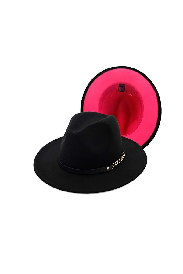 Gossifan Chapeau fedora bicolore à large bord avec ceinture classique patchwork pour homme et femme, B-noir/jaune, 7 1/8/7 1/