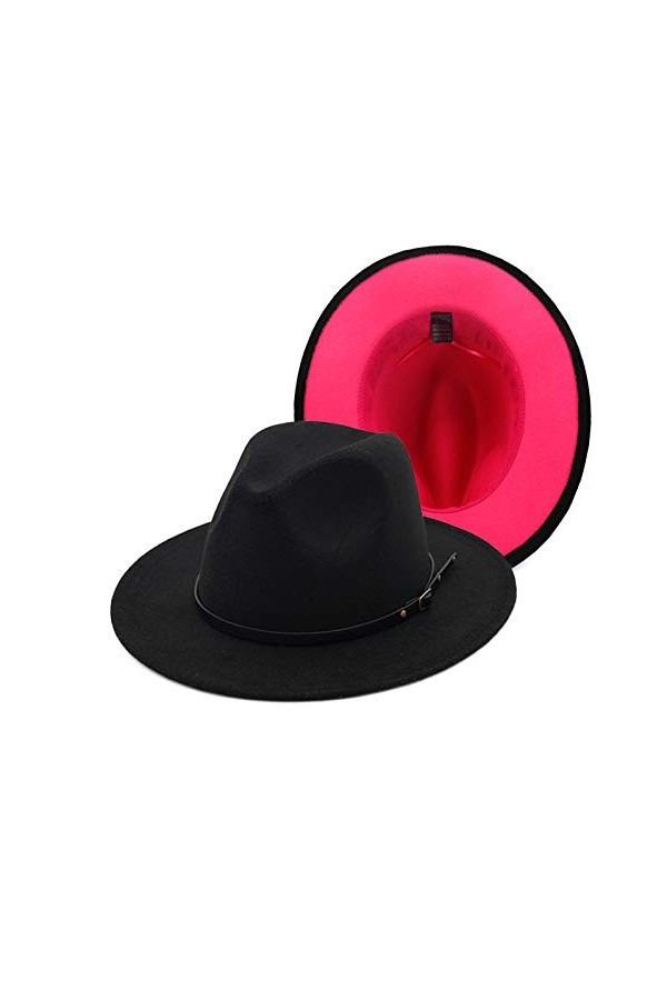 Gossifan Chapeau fedora bicolore à large bord avec ceinture classique patchwork pour homme et femme, B-noir/jaune, 7 1/8/7 1/