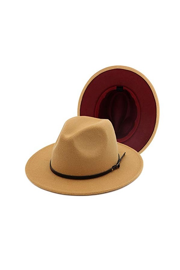 Gossifan Chapeau fedora bicolore à large bord avec ceinture classique patchwork pour homme et femme, B-noir/jaune, 7 1/8/7 1/