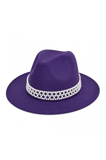 HUDANHUWEI Chapeau fedora à large bord avec perles pour femme, violet, Taille M