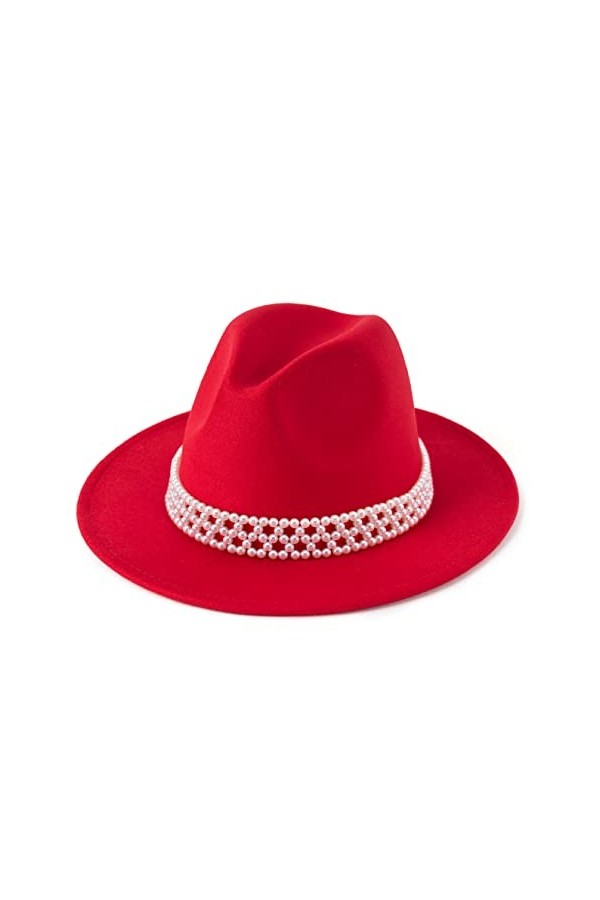 HUDANHUWEI Chapeau fedora à large bord avec perles pour femme, violet, Taille M