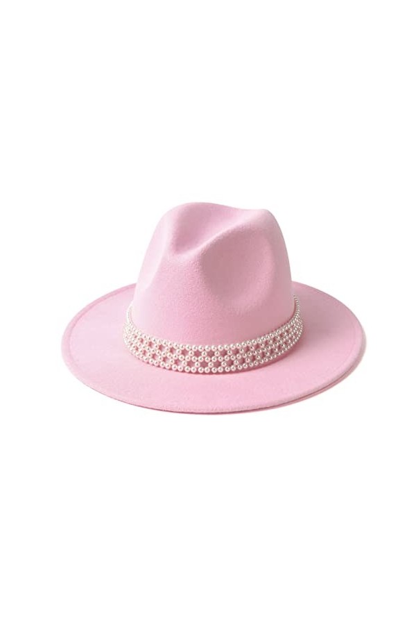 HUDANHUWEI Chapeau fedora à large bord avec perles pour femme, violet, Taille M