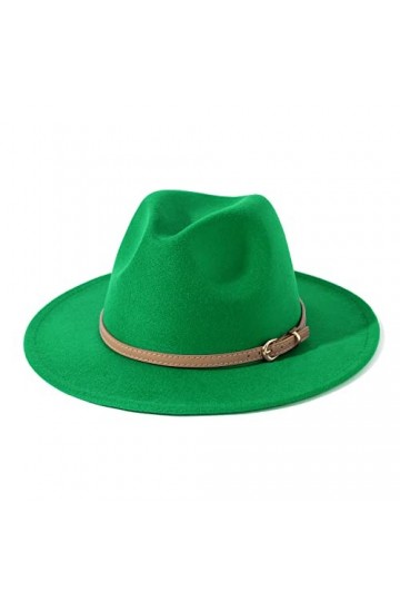 Lisianthus Chapeau Fedora classique à large bord en feutre pour femme avec boucle de ceinture, Vert forêt, Taille M