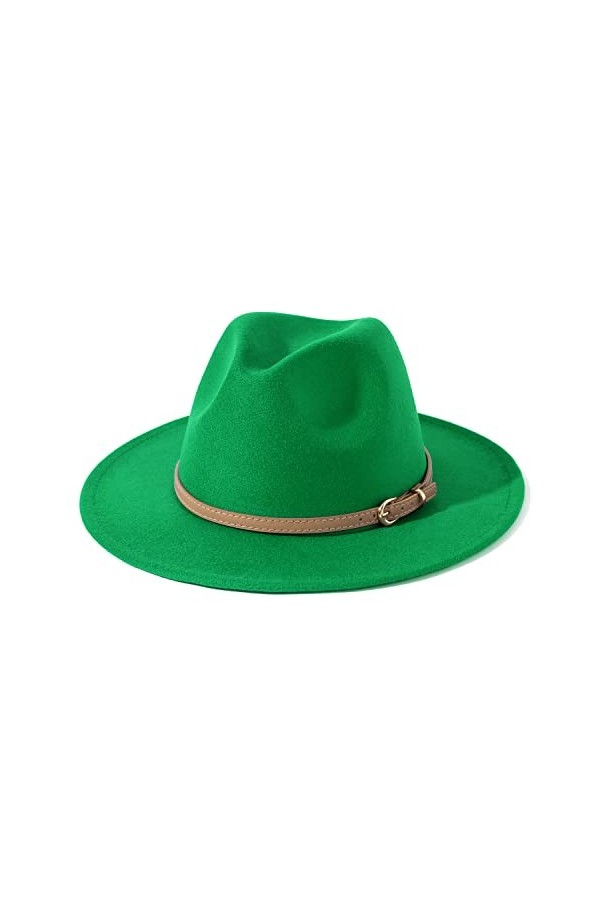 Lisianthus Chapeau Fedora classique à large bord en feutre pour femme avec boucle de ceinture, Vert forêt, Taille M