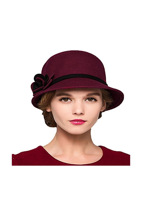 Maitose™ Bow De la Femme Laine en Feutre Chapeau Vin Rouge