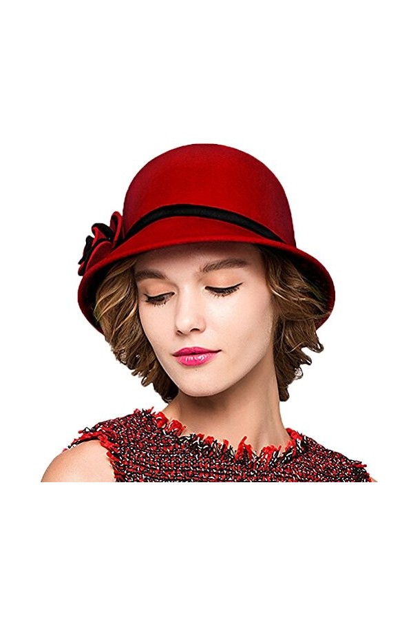 Maitose™ Bow De la Femme Laine en Feutre Chapeau Vin Rouge