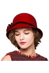 Maitose™ Bow De la Femme Laine en Feutre Chapeau Vin Rouge