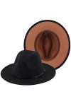 Lanzom Chapeau Panama classique à large bord pour femme avec boucle de ceinture, noir, Taille unique