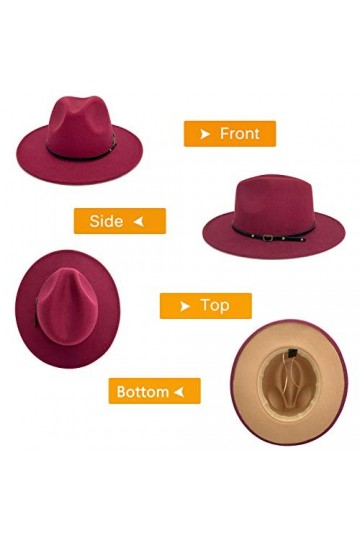 Gossifan Fedora Chapeaux pour femme à large bord en feutre bicolore avec boucle de ceinture, Bordeaux/camel, 7 1/8/7 1/4