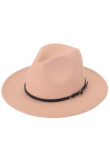 Lanzom Chapeau Fedora rétro à large bord pour femme avec boucle en laine, Ceinture X beige., Taille unique